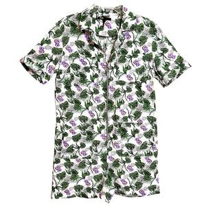 Maje Linen Blend Floral Boho Romper Womens M/L 10-12 White Green Cottagecore
